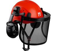 MUSTBAU Casque de sécurité Set de protection - EN397 avec protège-oreilles et visière en filet - Arceau réglable de 53 à 63 cm - Idéal pour la sylviculture, les chantiers et les services