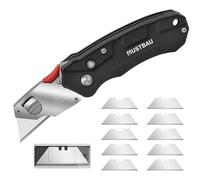 Mustbau Cutter Professionnel Pliant, Couteau Universel avec 10 Lames Supplémentaires en SK5, Outil idéal en Aluminium Pour Couper (Avec Changement Rapide et Verrouillage de la Lame)