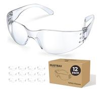 Mustbau Lot de 12 Lunettes de Protection EN166, Lunette de Sécurité UV380 Anti-rayures Pour Travail, Laboratoire, Menuiserie, Chantier, Campagnes, Cadeaux Idéal