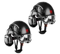 MUSTBAU, lot de 2 casques de chantier EN397 avec visière et protège-oreilles, casque de travail en ABS pour adultes, pour la sylviculture et les chantiers, 53–63 cm