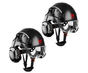 MUSTBAU, lot de 2 casques de chantier EN397 avec visière et protège-oreilles, casque de travail en ABS pour adultes, pour la sylviculture et les chantiers, 53–63 cm