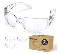 Mustbau Lot de 3 Lunettes de Protection EN166, Lunette de Sécurité UV380 Anti-rayures Pour Travail, Laboratoire, Menuiserie, Chantier, Campagnes, Cadeaux Idéal