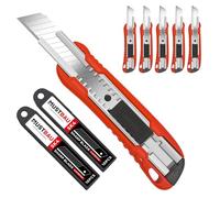 Mustbau Lot de 6 Cutters Professionnels, Couteau Utilitaire Rétractable 18mm avcec 20 Lames de Remplacement Idéal pour Bureau, École, Conception de Dessin, Enlèvement de Courriers