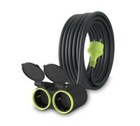 MutecPower 10m Rallonge avec 2 Prises Schuko pour Usage extérieur Câble étanche IP44 H05RR-F3G 1,5 mm² Double rallonge 2 Prises Prolongateur électrique pour l'extérieur à 2 Voies 10 mètres Noir/Vert