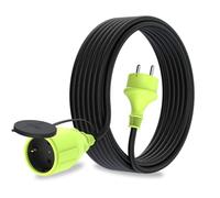 MutecPower 10m Rallonge avec Prise Schuko pour Usage extérieur Câble étanche IP44 H05RR-F3G 1,5 mm² Prise de Contact de Protection Prolongateur électrique pour l'extérieur 10 mètres Noir/Vert