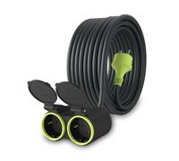 MutecPower 15m Rallonge avec 2 Prises Schuko pour Usage extérieur Câble étanche IP44 H05RR-F3G 1,5 mm² Double rallonge 2 Prises Prolongateur électrique pour l'extérieur à 2 Voies 15 mètres Noir/Vert