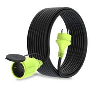 MutecPower 15m Rallonge avec Prise Schuko pour Usage extérieur Câble étanche IP44 H05RR-F3G 1,5 mm² Prise de Contact de Protection Prolongateur électrique pour l'extérieur 15 mètres Noir/Vert