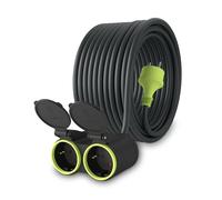MutecPower 20m Rallonge avec 2 Prises Schuko pour Usage extérieur Câble étanche IP44 H05RR-F3G 1,5 mm² Double rallonge 2 Prises Prolongateur électrique pour l'extérieur à 2 Voies 20 mètres Noir/Vert