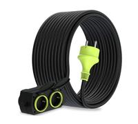 MutecPower 20m Rallonge avec 4 prises Schuko pour usage extérieur Câble étanche IP44 H05RR-F3G1,5 mm 4 prises contact de protection Prolongateur électrique pour l'extérieur 4 voies 20 mètres noir/vert