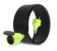 MutecPower 20m Rallonge avec Prise Schuko pour Usage extérieur Câble étanche IP44 H05RR-F3G 1,5 mm² Prise de Contact de Protection Prolongateur électrique pour l'extérieur 20 mètres Noir/Vert