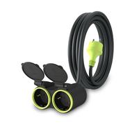 MutecPower 3m Rallonge avec 2 Prises Schuko pour Usage extérieur Câble étanche IP44 H05RR-F3G 1,5 mm² Double rallonge 2 Prises Prolongateur électrique pour l'extérieur à 2 Voies 3 mètres Noir/Vert