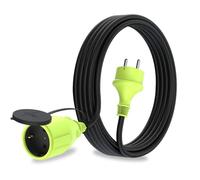MutecPower 5m Rallonge avec Prise Schuko pour Usage extérieur Câble étanche IP44 H05RR-F3G 1,5 mm² Prise de Contact de Protection Prolongateur électrique pour l'extérieur 5 mètres Noir/Vert