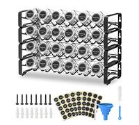 Mutool Étagère à épices avec bocaux, 4 niveaux, support à épices en métal, fixation murale avec 24 pots en verre, 80 étiquettes à épices, un stylo, un entonnoir et une brosse (noir)