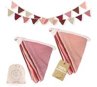 MutoToy® 2 pièces Guirlande de Fanions pour Chambre d'enfant, Guirlande en Tissu de 2,7 m, Decoration Chambre Enfant pour Hambre d'enfant, Chambre de bébé, Fête d'anniversaire (Rose)