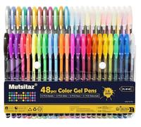 Mutsitaz 48 Stylos Gel Paillettes,12 Métallique + 12 Paillettes + 12 Néon + 12 Pastel, ｐour peinture, d'écriture et livres de coloriage adultes