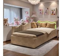 Mutuolux Lit Fille 90 x 200 cm avec Lampes LED,Lit Simple pour Enfant et Fonction hydraulique,Sommier à Lattes,Velours(sans Matelas)