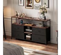 Mutuolux Meuble TV, Buffet Cuisine, Commode Chambre, Étagères et Tiroirs Amovibles, Motif en Tissu Noir, Tablette de Rangement Multifonction, Pieds Réglables,108x29.8x78cm