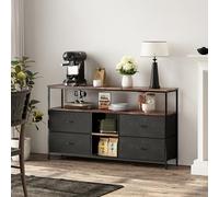 Mutuolux Meuble TV, Buffet Cuisine, Commode Chambre, Étagères et Tiroirs Amovibles, Motif en Tissu Noir, Tablette de Rangement Multifonction, Pieds Réglables,137x29.8x78cm