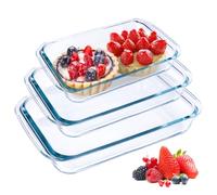 MUUKAIII Lot de 3 plats à gratin rectangulaires en verre - 1 + 1,5 + 2 l - Grand plat à lasagne - Plat à gratin en cristal - Plat à rôtir au four - Passe au four - Passe au micro-ondes