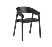 Muuto Chaise avec accoudoirs Cover assise revêtue de tissu Refine leather black-Black