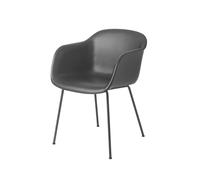 Muuto Chaise avec accoudoirs Fiber tube base Refine leather black-Black
