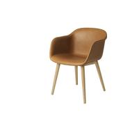 Muuto Chaise Fiber - Piètement en bois - Cuir cognac - Structure Chêne