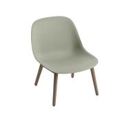 Muuto Chaise lounge Fiber wood base dusty green. pieds lasurés marron foncé