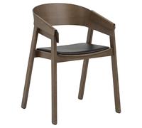 Muuto Cover Armchair chaise à accoudoirs avec assise en cuir Brun foncé tacheté de noir