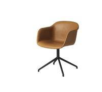 Muuto Fauteuil Fiber- Pied pivotant - Cuir cognac - Structure noire