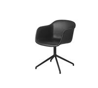 Muuto Fauteuil Fiber- Pied pivotant - Cuir noir - Structure noire
