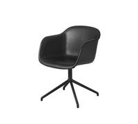 Muuto Fiber armchair chaise de bureau avec base pivotante Black leather-anthracite black