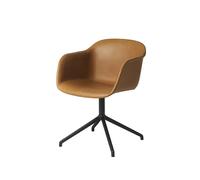 Muuto Fiber armchair chaise de bureau avec base pivotante Cognac leather-anthracite black