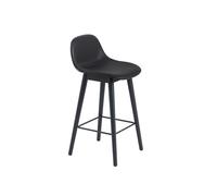 Muuto Tabouret de bar avec dossier Fiber - Structure en bois - Cuir noir - Structure noire - H65