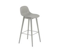 Muuto Tabouret de bar avec dossier Fiber - Structure en bois - Gris - Structure grise - H75
