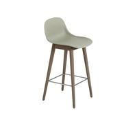 Muuto Tabouret de bar Fiber avec dossier 65 cm Dusty green-pieds lasurés marron foncé