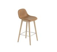 Muuto Tabouret de bar Fiber avec dossier 75 cm Cuir cognac-pieds en chêne