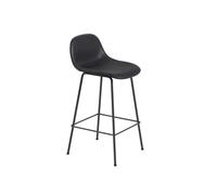 Muuto Tabouret de bar Fiber avec dossier- Structure tubulaire - Cuir noir - Structure noire