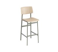 Muuto Tabouret de bar Loft Oak-haut-structure en acier dusty green