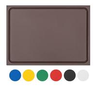 MUVELL Planche à découper en plastique PE-HD Marron, 35x25x2 cm, passe au lave-vaisselle, extra épaisse, n'abîme pas les couteaux bac à jus