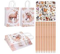 MUYAPAY 74 Pièces Cheval Cadeau Anniversaire Enfants Invités | Anniversaire Cheval de 12 Crayons, 12 Sacs Cadeaux pour Chevaux et 50 Autocollants Chevaux pour Enfants, Garçons et Filles