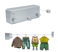 MUYIRTED Corde À Linge Exterieur Retractable, 4.2M Étendoir À Linge Extensible, Ligne Double, Fil À Linge en Acier Inoxydable, Sechoir A Linge Mural, pour Buanderie Balcon Salle De Bain, Argenté