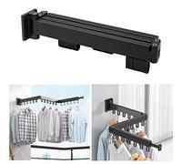 MUYIRTED Séchoir à Linge Pliable Extensible 128cm 3 Niveaux Noir | Aluminium, 18 Crochets, Mural, Extérieur