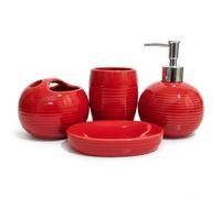 Muzrunq Accessoires de Salle de Bain Rouges 4 pièces, Ensemble d'accessoires Salle Bain Modernes en céramique Comprenant Un Distributeur Savon, Un Porte-Brosse à Dents, gobelet et Porte-Savon