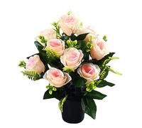 Muzrunq Fleurs de cimetière pour Tombe, Roses artificielles avec Pot, 15 Pouces 12 têtes Fleurs funéraires en Soie pour Pierres tombales artificielles pour Pierre tombale pour cimetière