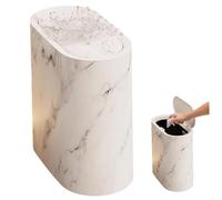 Muzrunq Poubelle de Salle de Bain avec Couvercle, Poubelle Fine en Plastique à Motif marbre Blanc, 28 x 28 x 15 cm, Salle Bain étroite et Moderne, étanche et Anti-odeurs, pour Cuisine