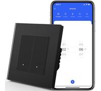 MVAVA Interrupteur Connecté Intelligent, WiFi Interrupteur de Verre compatible avec Alexa/Google Home, Ligne neutre nécessite, 2 Gang 1 Way， Noir