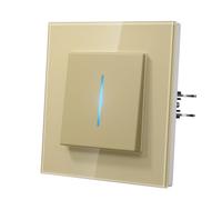MVAVA Interrupteur Mural avec Griffes, Verre Interrupteur Connecté, Modern Interrupteur Avec Voyant Lumineux,Facile à Installer, 1 Gang 1 Way,Or, 86mm