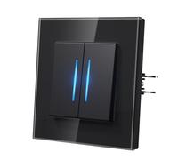 MVAVA Interrupteur Mural avec Griffes, Verre Interrupteur Connecté, Modern Interrupteur Avec Voyant Lumineux,Facile à Installer, 2 Gang 1 Way,Noir, 86mm