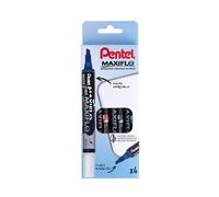 Pentel Maxiflo Pochette 4 Marqueurs tableau blanc Pointe biseautée moyenne Assortis Noir/Bleu/Rouge/Vert MWL6S/4