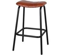 MWlab Tabouret avec un style industriel, structure en tubes d'acier finition noir et assise en cuir - modèle 074 - marron